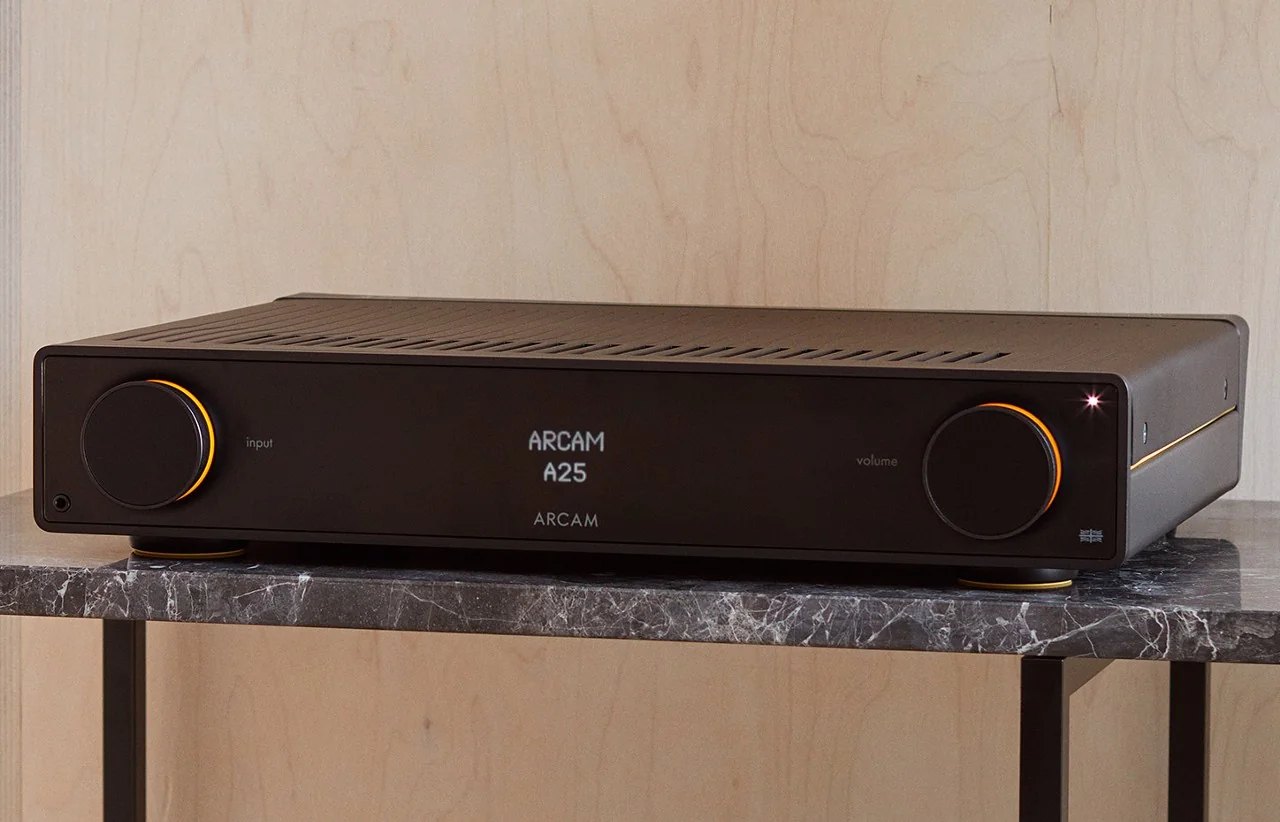 Arcam A25 integrated amplifier on a marble ledge