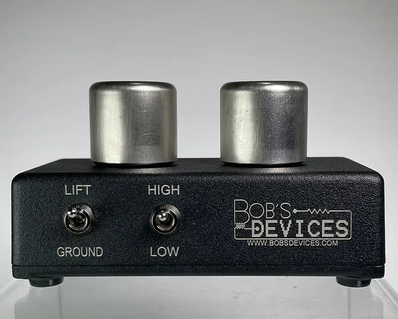 A Bob's Devices step-up transformer: twin toggle switches under two silver transformer cans